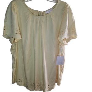 Lauren Conrad women's boho yellow embroidery flutter sleeves top size L